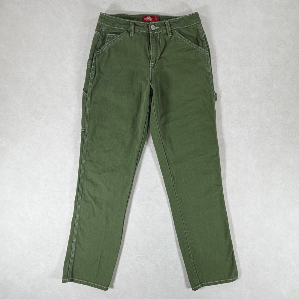 Dickies Carpenter Pants Olive Green Contrast Stitch Utility 1/25 Womens 26x30